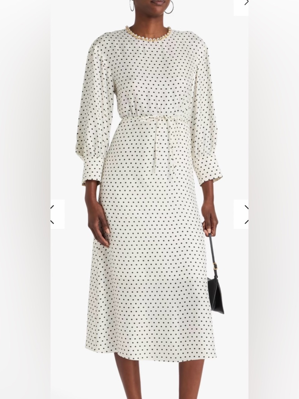 Sandro White Midi Dress with Black Polka Dots
